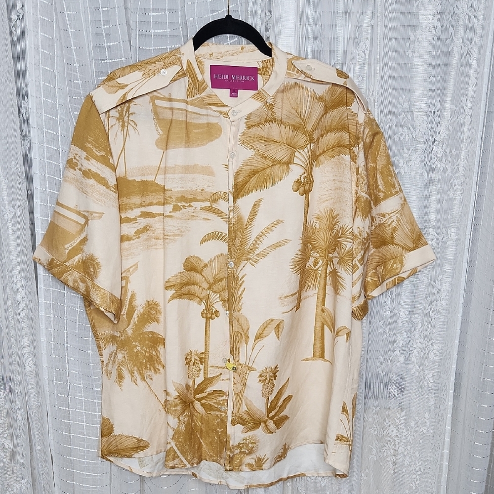 Heidi Merrick Women's Beige & Mustard Palm-Print Button Down Shirt